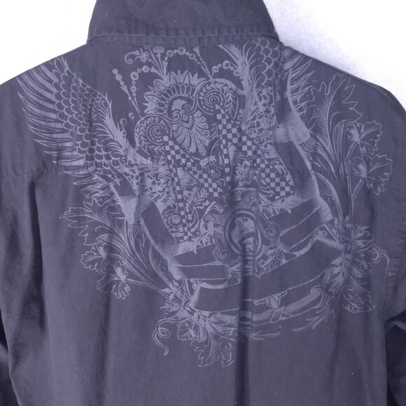 Carbon Black Men’s Button-Up Shirt XXL Black Crest Design 2000s Streetwear Y2K - Picture 3 of 15